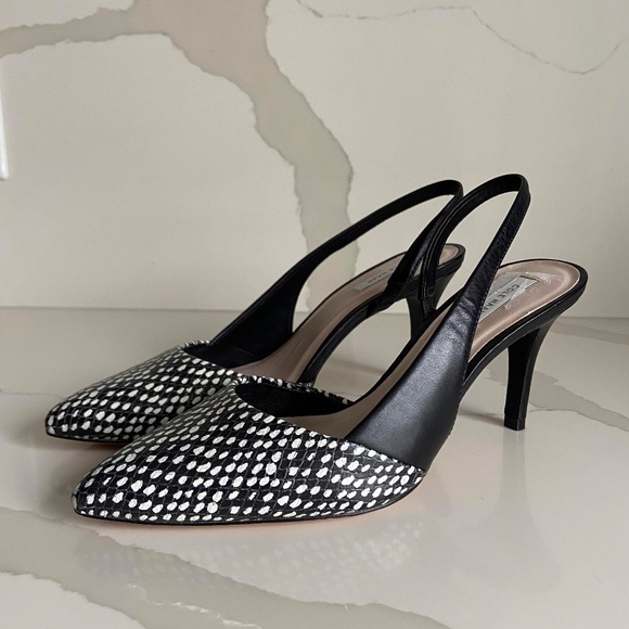 COLE HAAN Highline Black White Snake Print Leather Pointed Toe Slingback Pumps - Picture 2 of 10